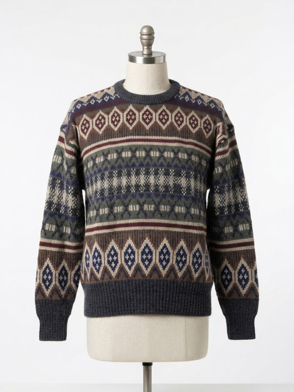 Vintage Navigator Geometric Knit Sweater Mens XL Coogi Style Fair Isle Pattern